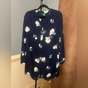 Dip Navy and White Floral Shirt large long